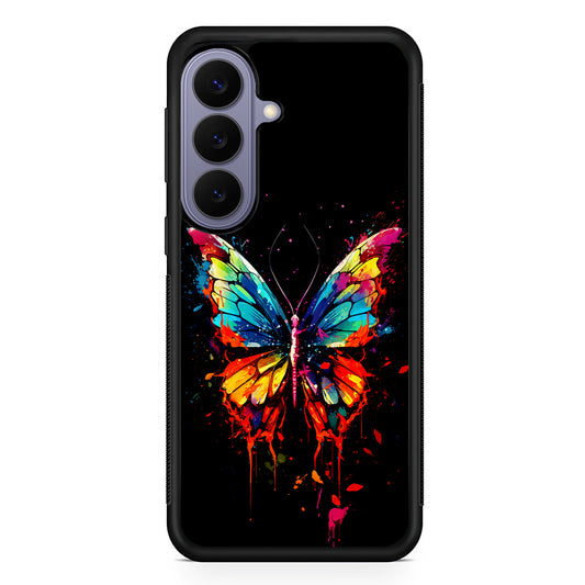 Colorful Butterfly Painting on Black Samsung Galaxy S26 Case | Durable Rubber Case for Samsung Galaxy S26