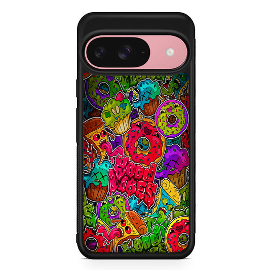 Colorful Scary Food Doodle Google Pixel 9 Case | Google Pixel 9 Protective Rubber Case