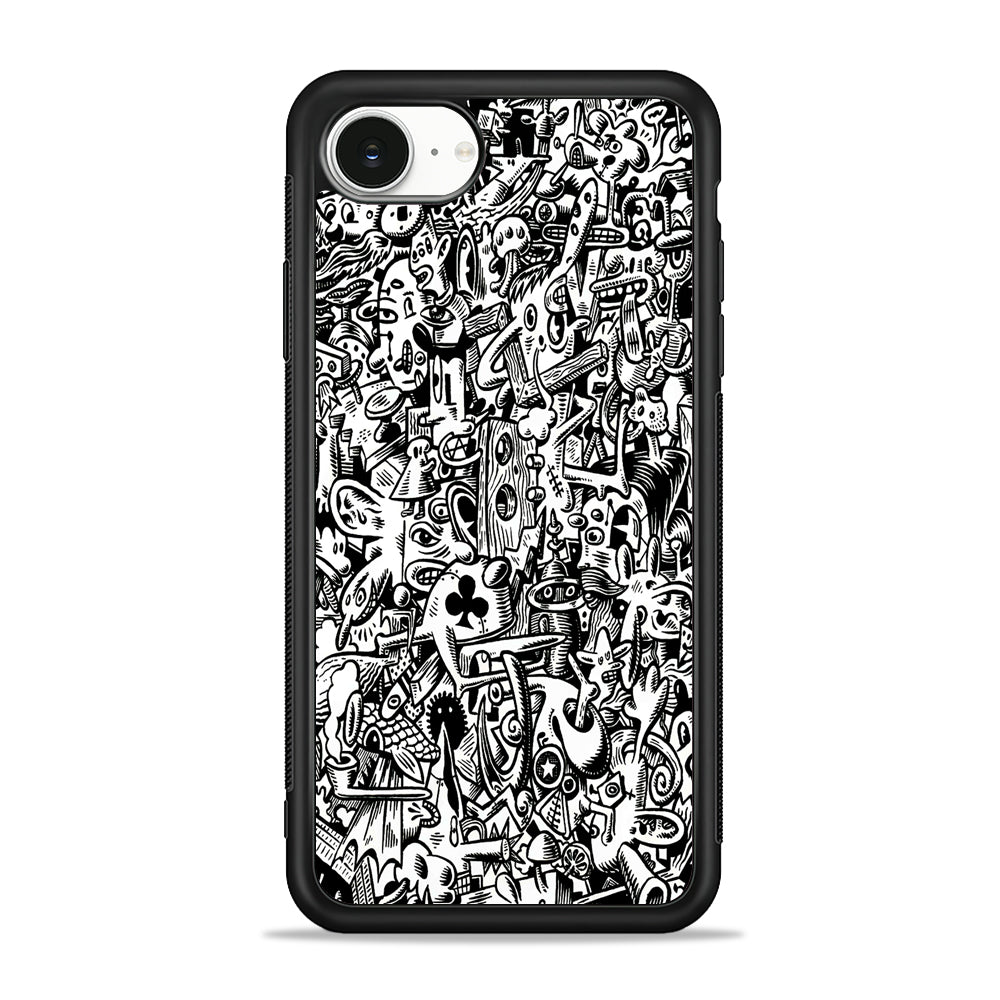 Graffiti Doodle Monokrom iPhone 16e Case | Protective Phone Cover