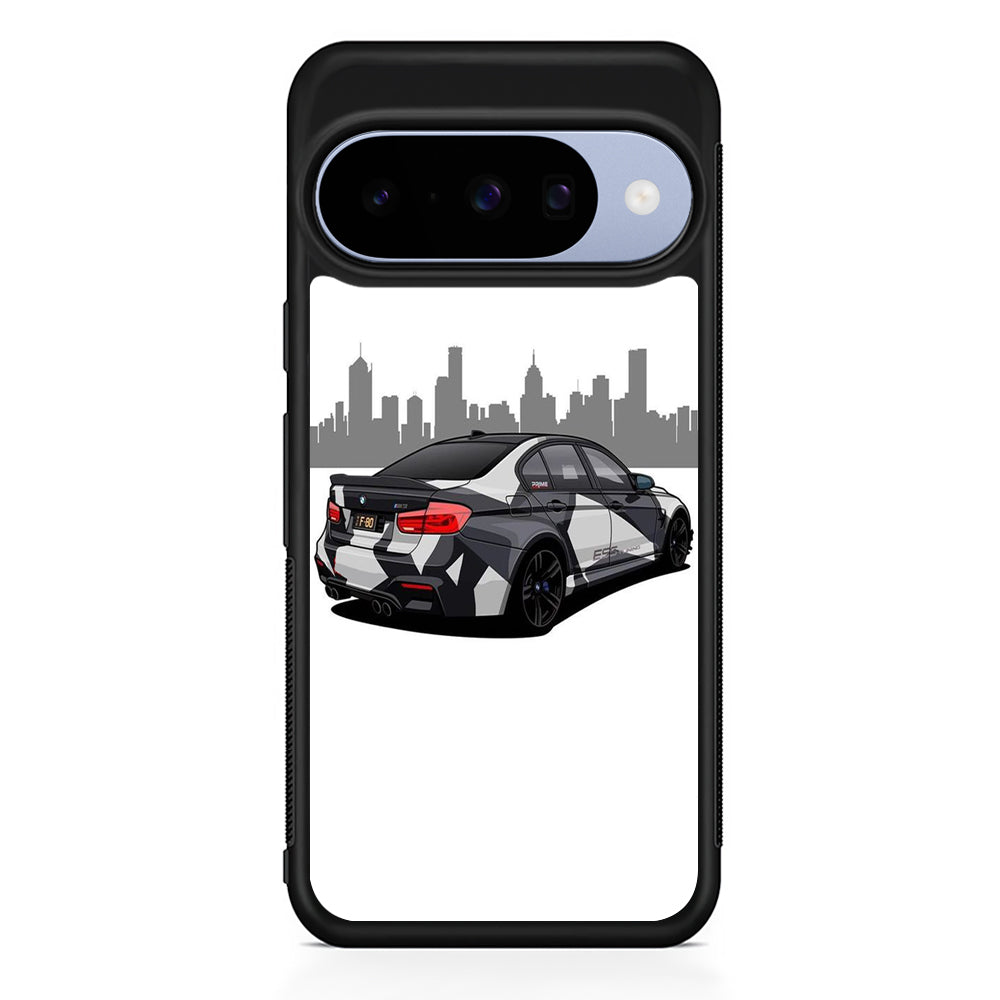 BMW M3 F80 Car White Google Pixel 10 Case | Google Pixel 10 Rubber Protective Case
