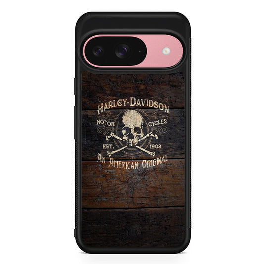 Harley Davidson Skull Logo In Wood Google Pixel 9 Case | Durable Google Pixel 9 Cover