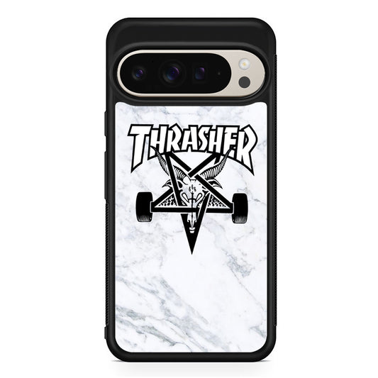 Thrasher x Pentagram White Marble Google Pixel 9 Pro Case | Slim Protective Cover