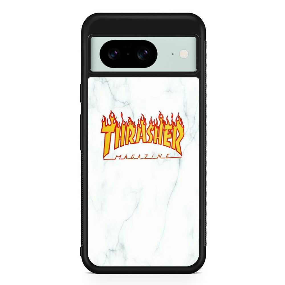 Thrasher White Marble Google Pixel 8 Case | Slim Rubber Case for Google Pixel 8
