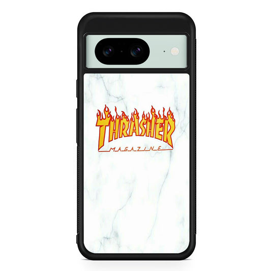 Thrasher White Marble Google Pixel 8 Case | Slim Rubber Case for Google Pixel 8