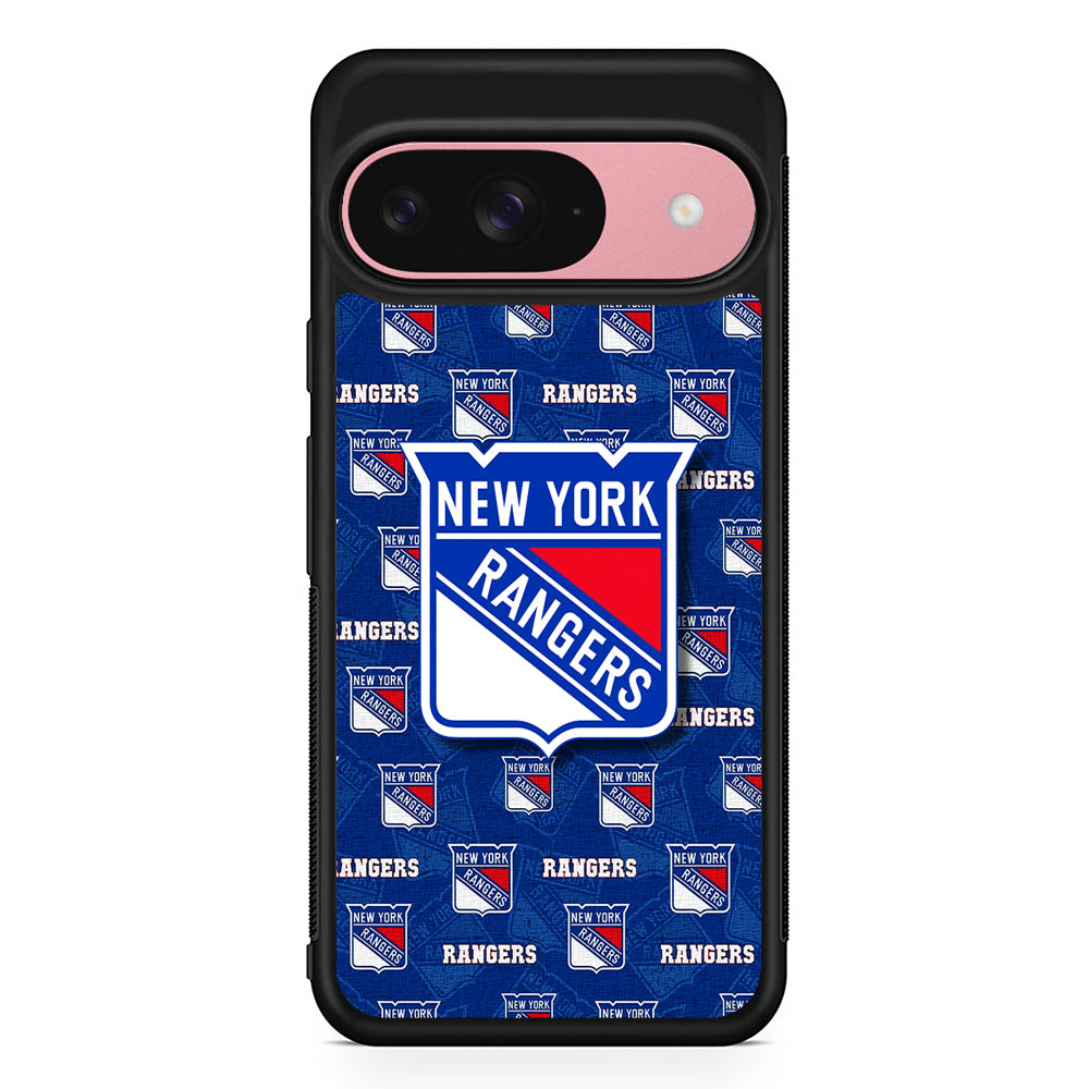 NHL New York Rangers Pattern Google Pixel 9 Case | Google Pixel 9 Protective Rubber Case