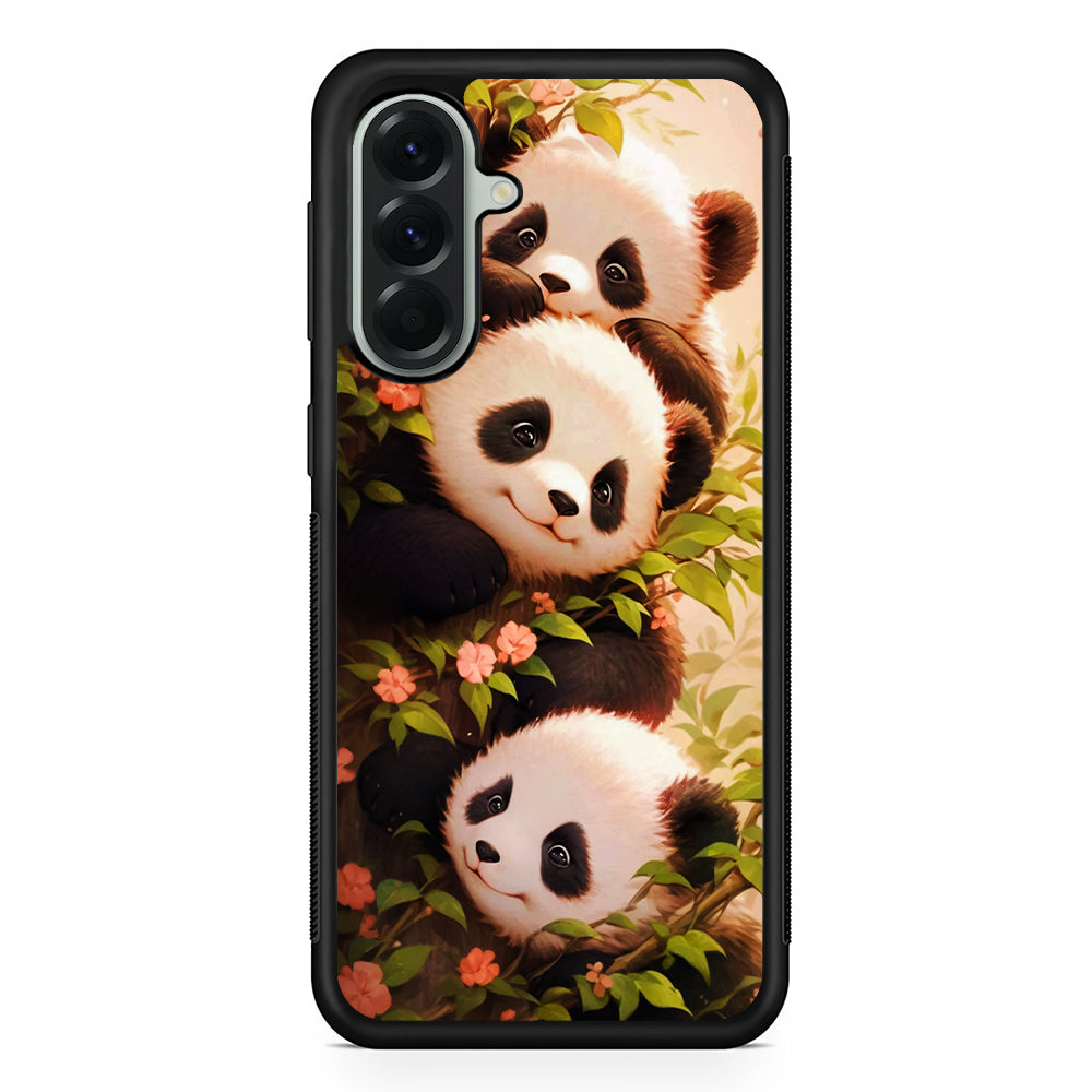 Three Cute Pandas Hiding Samsung Galaxy A56 Case | Samsung Galaxy A56 Protective Rubber Case