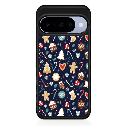 Christmas Ornaments Pattern Navy Google Pixel 10 Case | Google Pixel 10 Rubber Protective Case