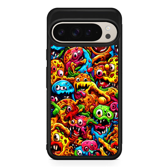 Colorful Monster Doodle Pizza Google Pixel 9 Pro Case | Slim Protective Cover