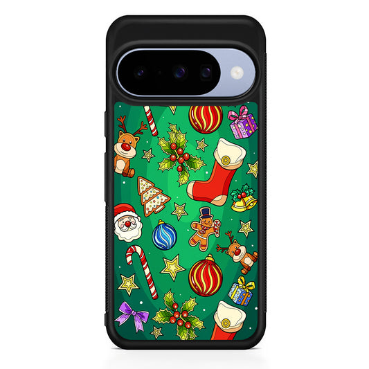 Christmas Ornaments Pattern Green Google Pixel 10 Case | Google Pixel 10 Rubber Protective Case