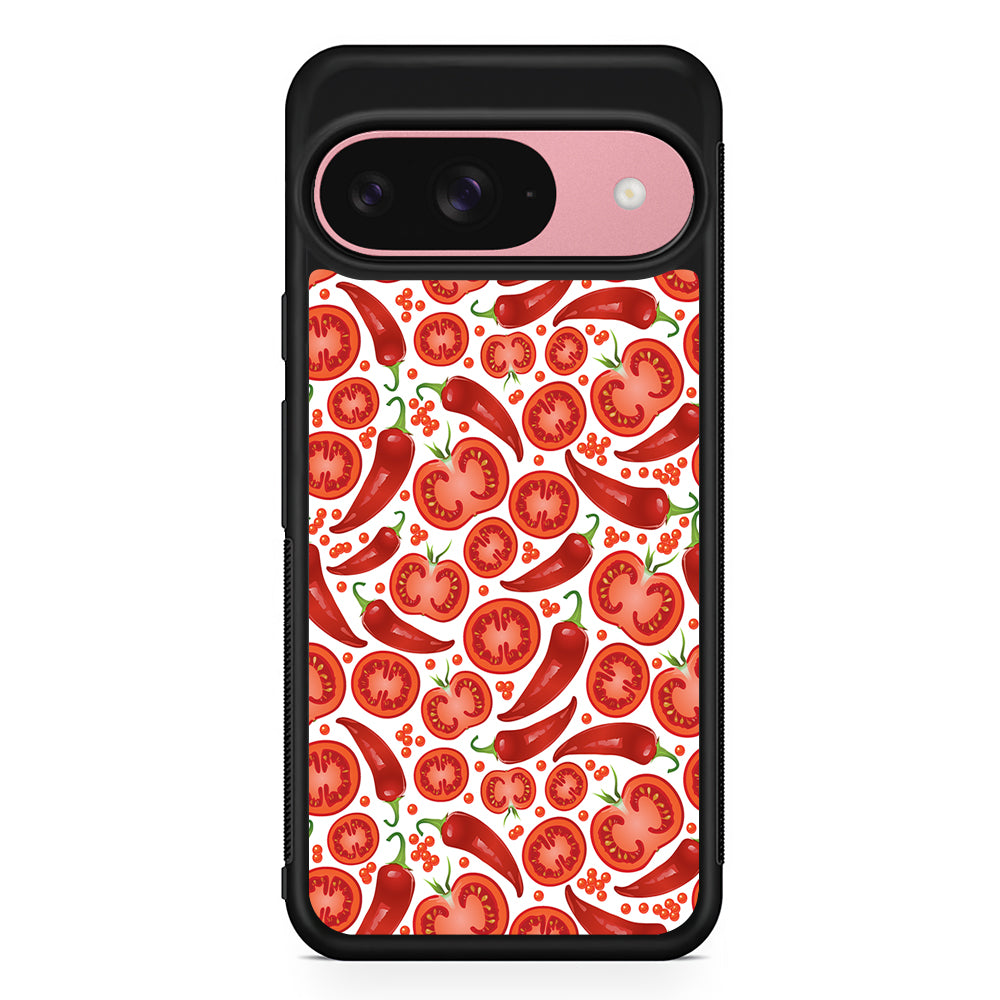 Tomatoes and Chili Peppers Google Pixel 9 Case | Google Pixel 9 Protective Rubber Case
