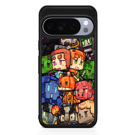 Minicraft Characters Drawing Google Pixel 10 Pro Case | Slim Google Pixel 10 Pro Rubber Case