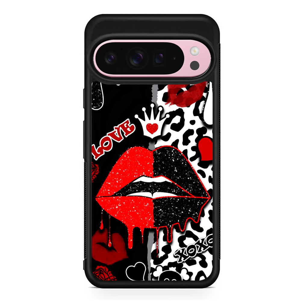Girly Red Black Lips Kiss Google Pixel 9 Pro XL Case | Protective Cover