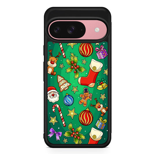 Christmas Ornaments Pattern Green Google Pixel 9 Case | Google Pixel 9 Protective Rubber Case