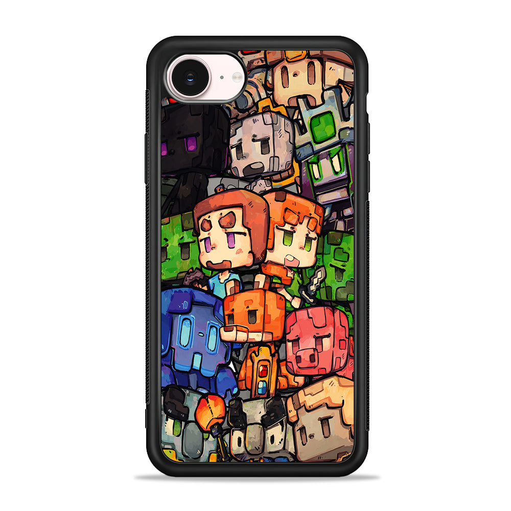 Minicraft Characters Drawing iPhone 17e Case - Silicone Case