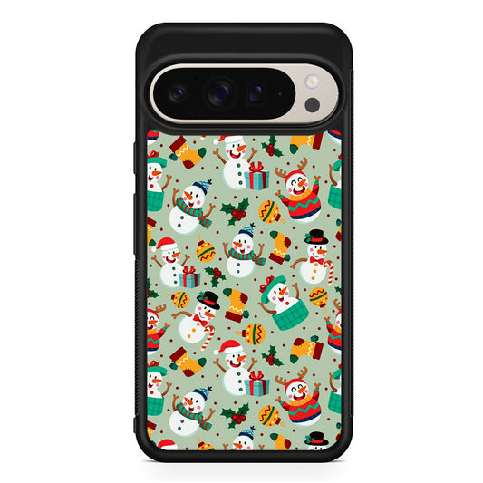 Snowman Cartoon Christmas Pattern Google Pixel 9 Pro Case | Slim Protective Cover