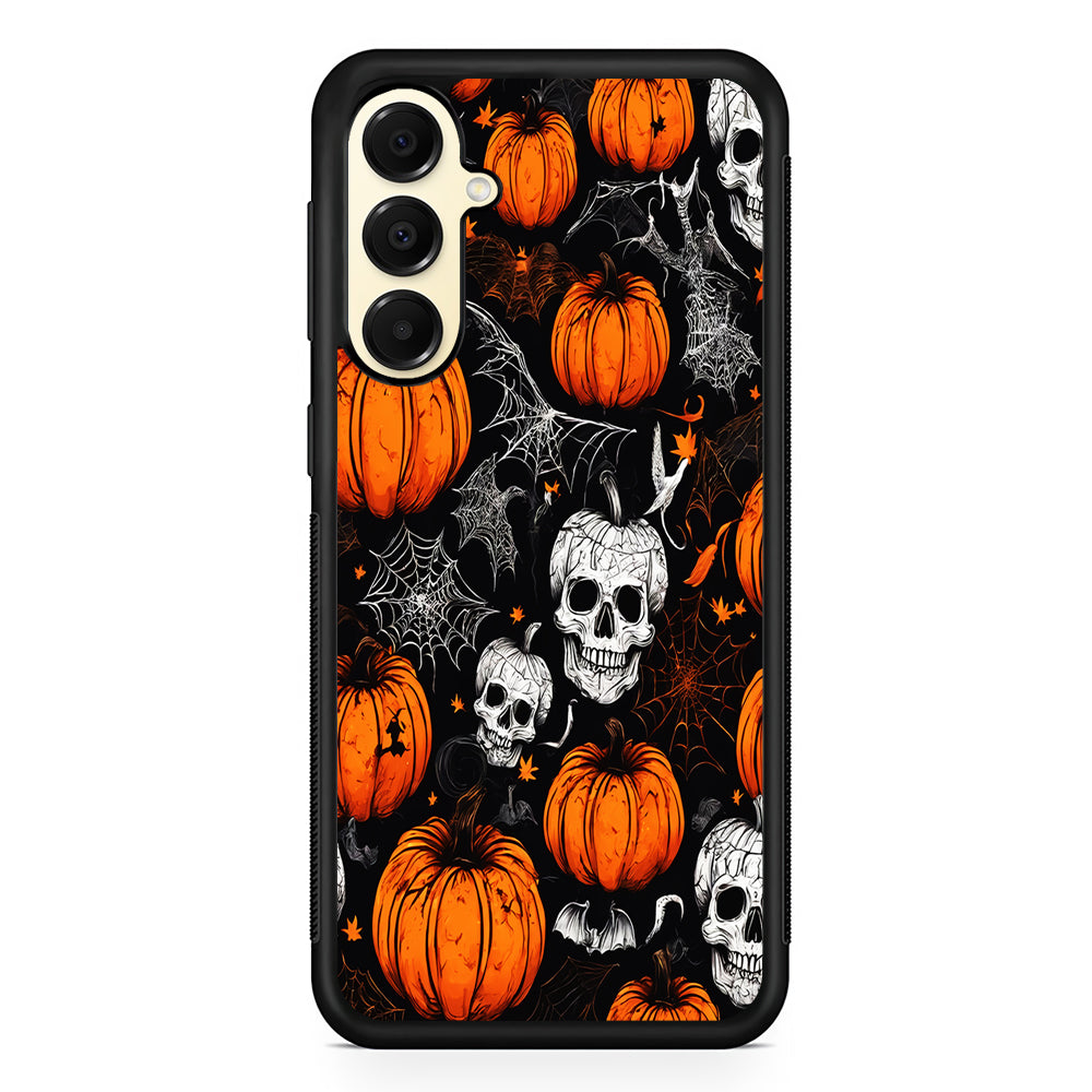 Halloween Skull and Spider Webs Samsung Galaxy A16 Case | Slim Rubber Samsung Galaxy A16 Case