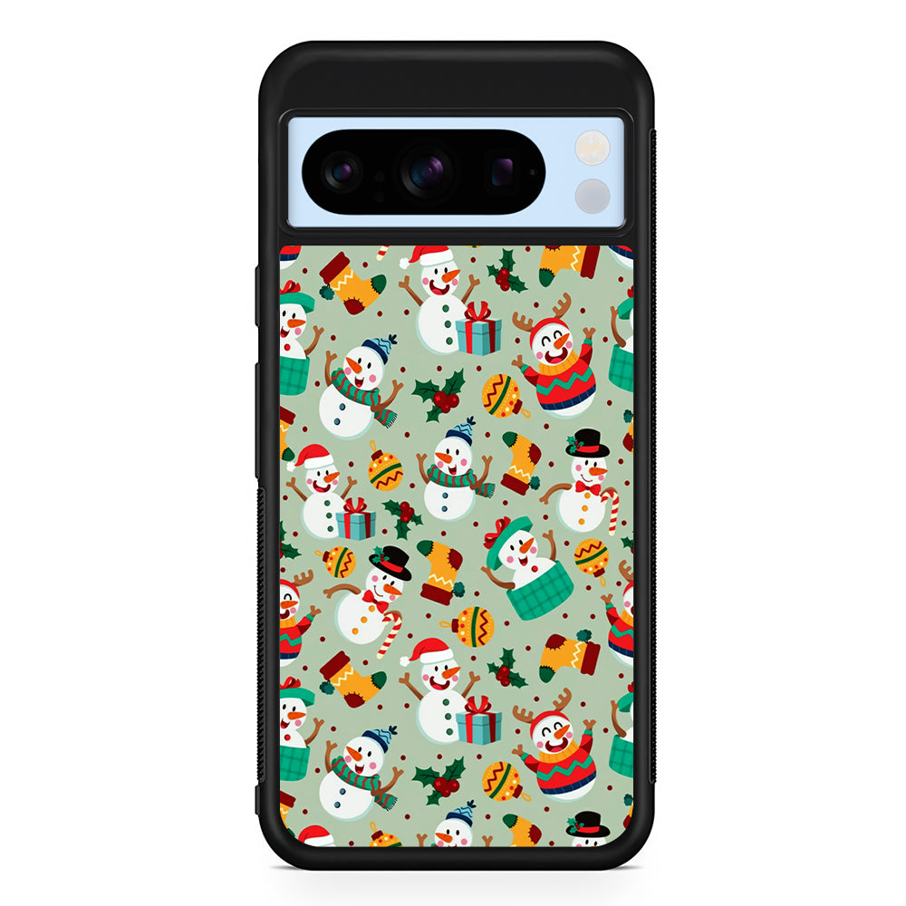 Snowman Cartoon Christmas Pattern Google Pixel 8 Pro Case | Slim Rubber Case for Google Pixel 8 Pro