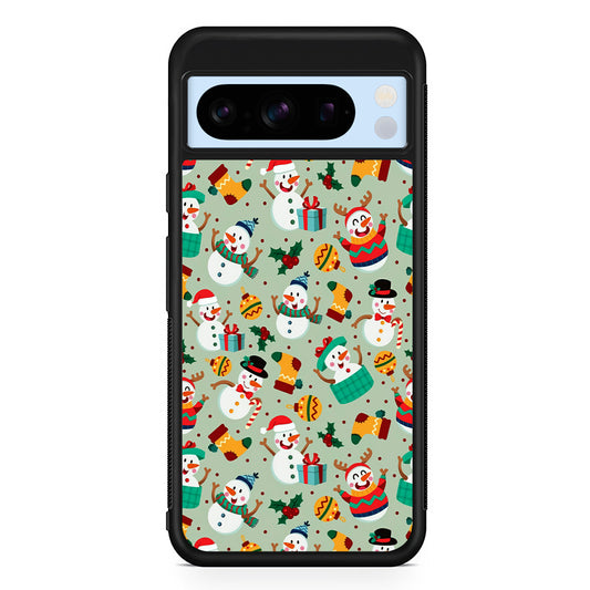 Snowman Cartoon Christmas Pattern Google Pixel 8 Pro Case | Slim Rubber Case for Google Pixel 8 Pro