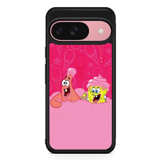 Spongebob and Patrick Eating Ice Cream Google Pixel 9 Case | Google Pixel 9 Protective Rubber Case