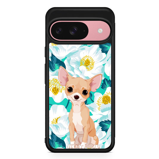 Chihuahua Dog Flower Blue Google Pixel 9 Case | Google Pixel 9 Protective Rubber Case