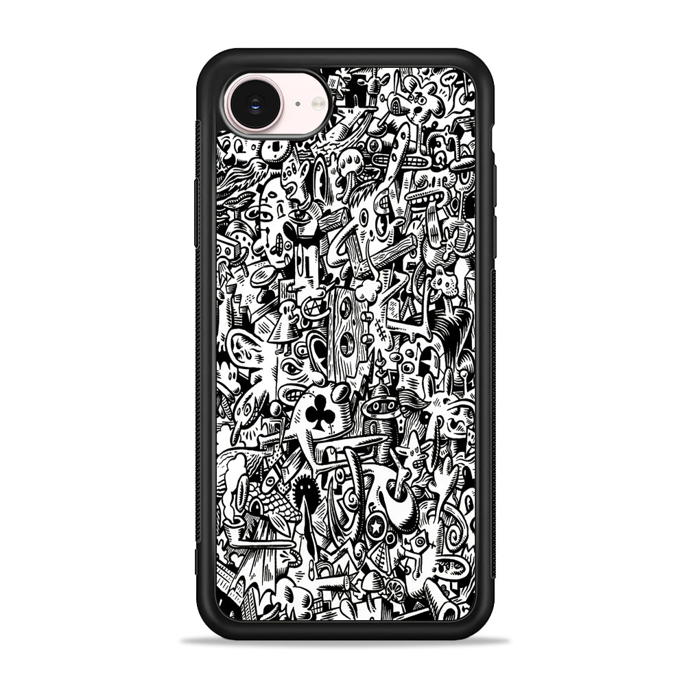 Graffiti Doodle Monokrom iPhone 17e Case - Silicone Case