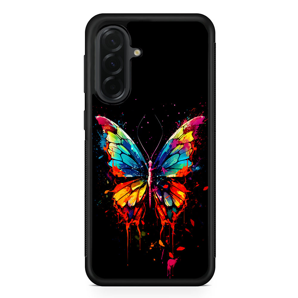 Colorful Butterfly Painting on Black Samsung Galaxy A36 Case | Protective Rubber Cover