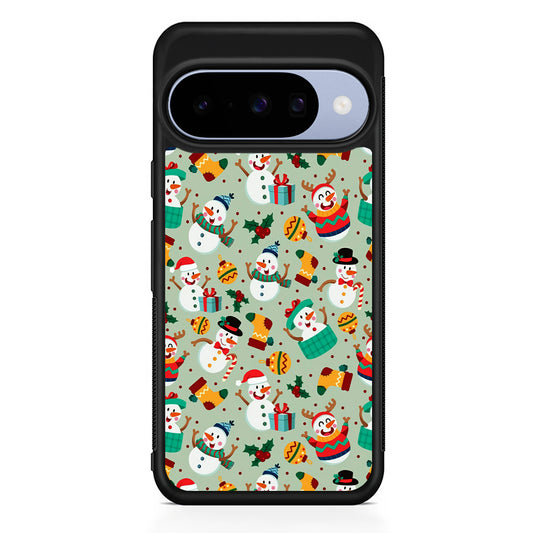 Snowman Cartoon Christmas Pattern Google Pixel 10 Case | Google Pixel 10 Rubber Protective Case