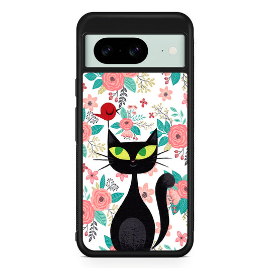 Cat Flower and Bird Google Pixel 8 Case | Durable Protective Cover for Google Pixel 8