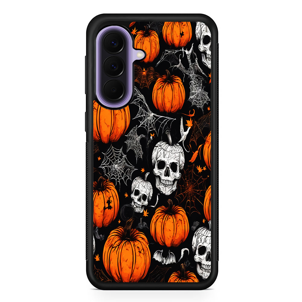 Halloween Skull and Spider Webs Samsung Galaxy A57 Case | Slim Samsung Galaxy A57 Rubber Case