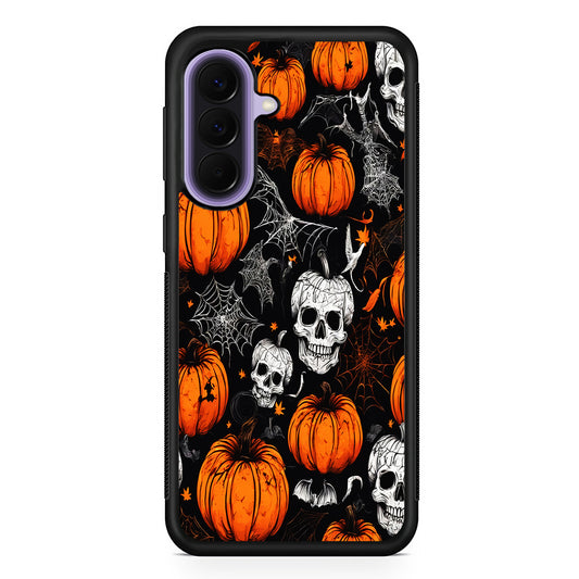 Halloween Skull and Spider Webs Samsung Galaxy A57 Case | Slim Samsung Galaxy A57 Rubber Case