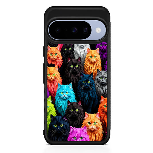 A Group of Colorful Cats Google Pixel 10 Case | Google Pixel 10 Rubber Protective Case