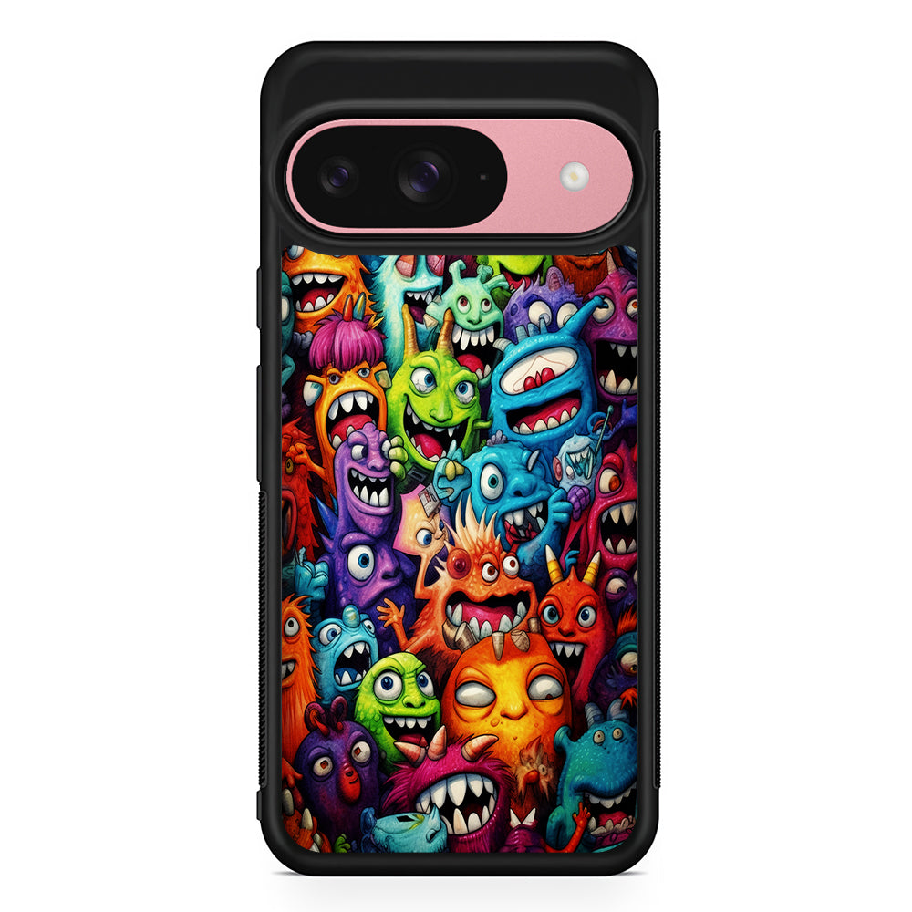 A Lot of Monsters Doodle Google Pixel 9 Case | Google Pixel 9 Protective Rubber Case