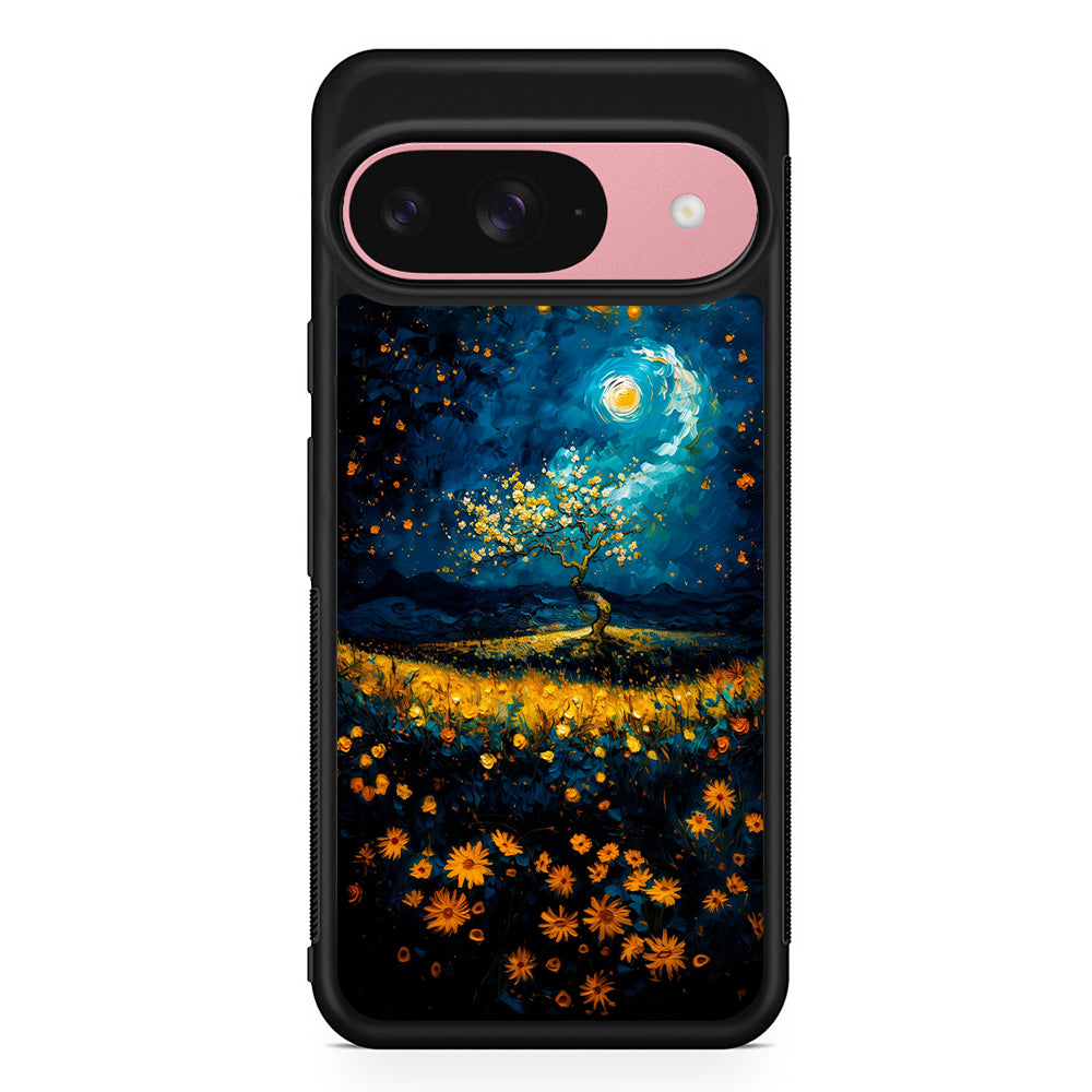 Starry Night Blossoms Painting Google Pixel 9 Case | Google Pixel 9 Protective Rubber Case