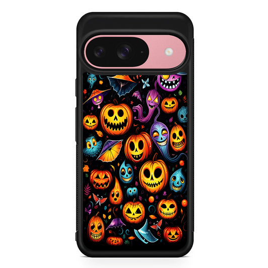 Halloween Pumpkins and Ghosts Google Pixel 9 Case | Google Pixel 9 Protective Rubber Case