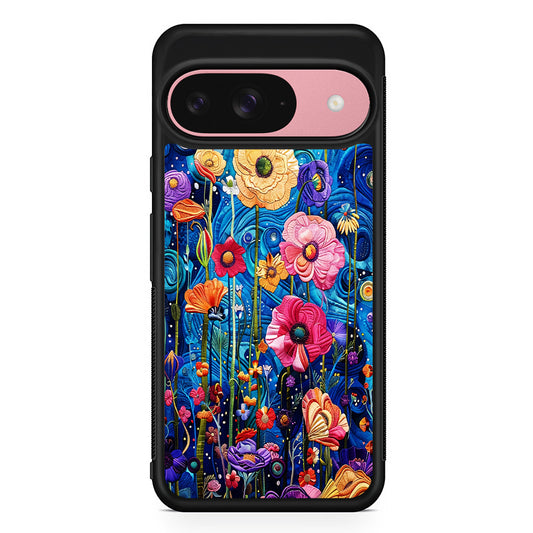Painting of Flowers with a Blue Sky Google Pixel 9 Case | Google Pixel 9 Protective Rubber Case