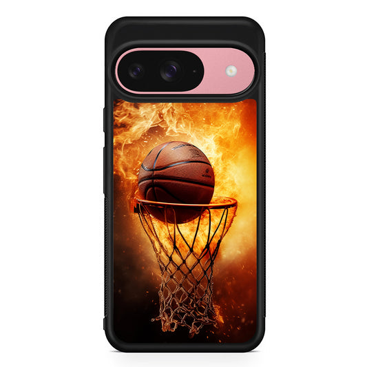 Basketball Ball on Fire Google Pixel 9 Case | Google Pixel 9 Protective Rubber Case