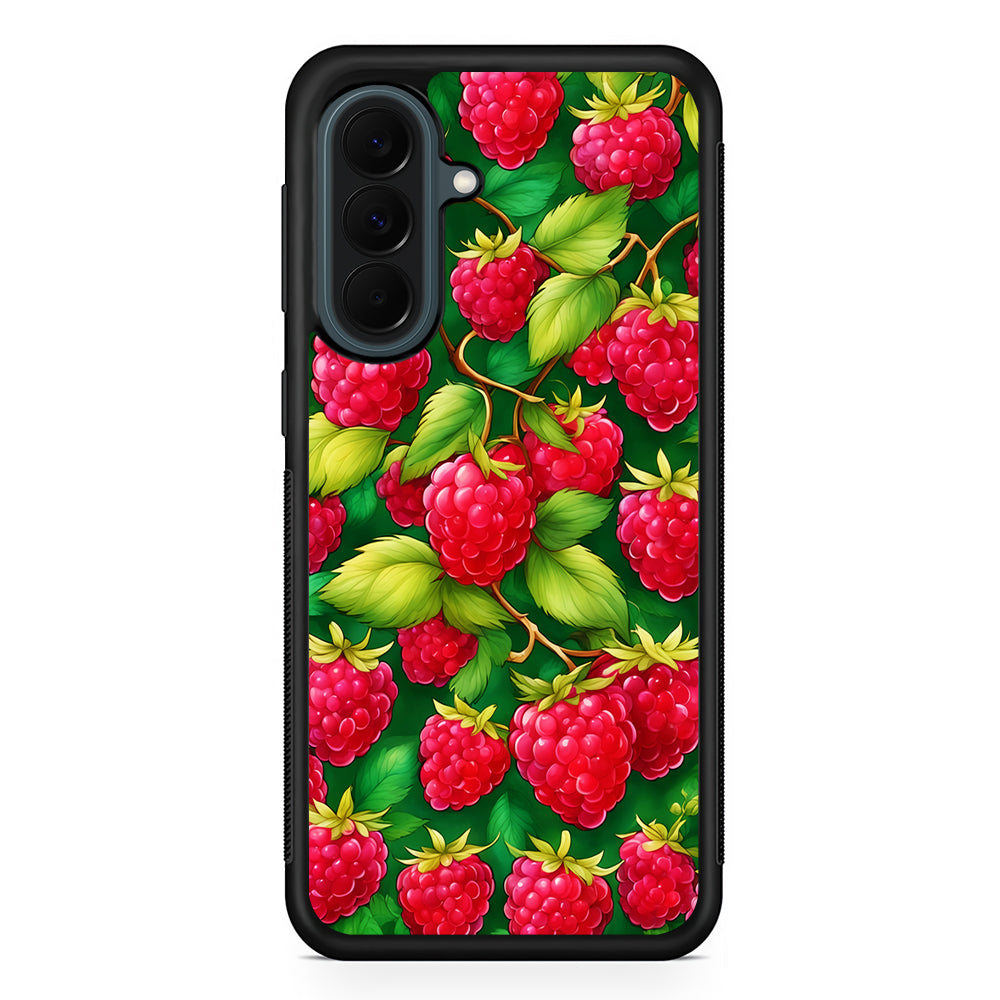 Raspberry Leaves and Berries Samsung Galaxy A37 Case | Samsung Galaxy A37 Rubber Phone Case
