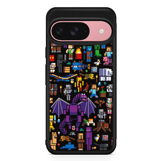 Minicraft All Characters Google Pixel 9 Case | Google Pixel 9 Protective Rubber Case