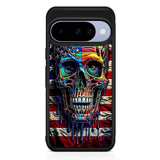 American Flag with Face Skulls Google Pixel 10 Case | Google Pixel 10 Rubber Protective Case
