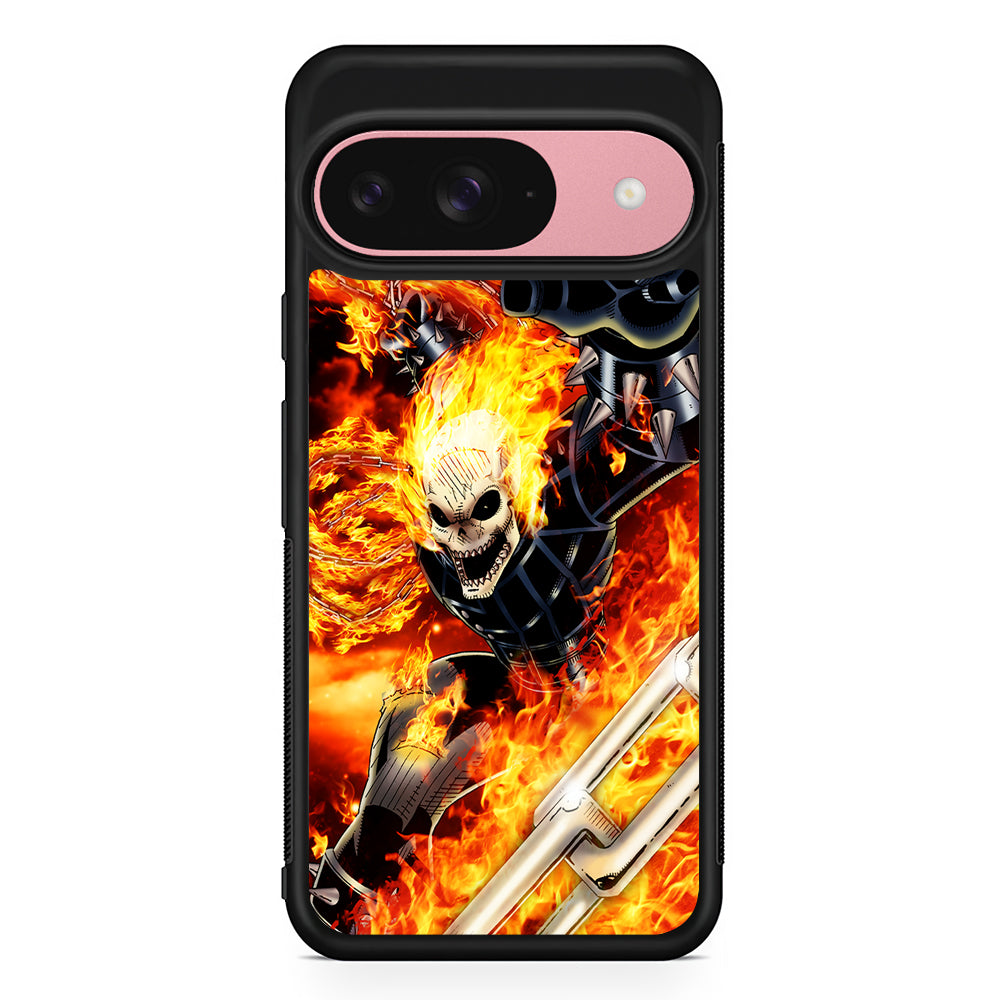 Ghost Rider on Fire Google Pixel 9 Case | Google Pixel 9 Protective Rubber Case