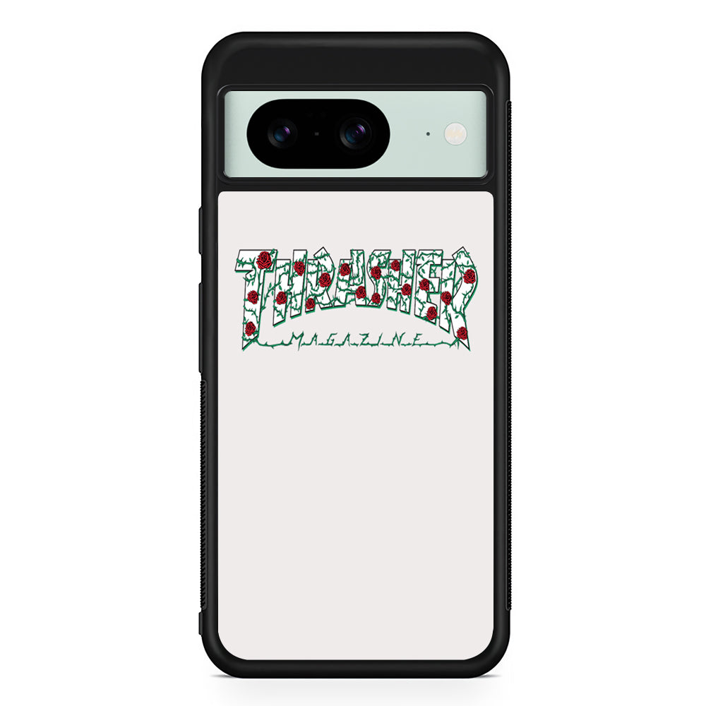 Thrasher White Milk Rose Floral Google Pixel 8 Case | Slim Rubber Case for Google Pixel 8