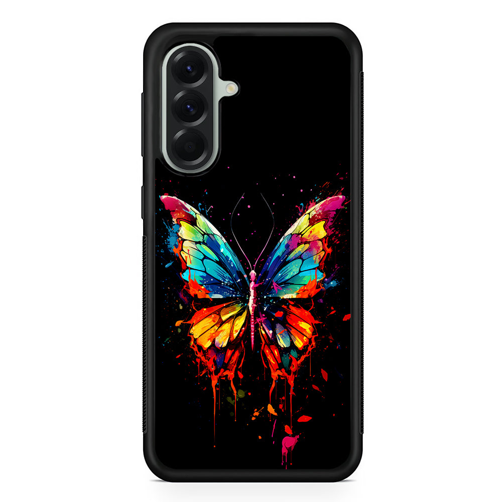 Colorful Butterfly Painting on Black Samsung Galaxy A56 Case | Samsung Galaxy A56 Protective Rubber Case