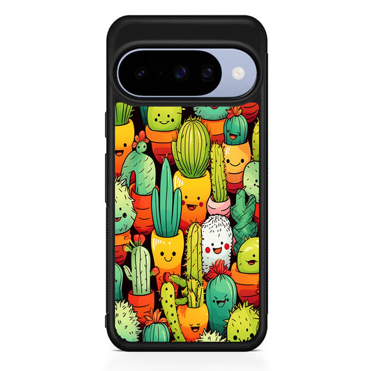 Cactus Cartoon in Pots Google Pixel 10 Case | Google Pixel 10 Rubber Protective Case
