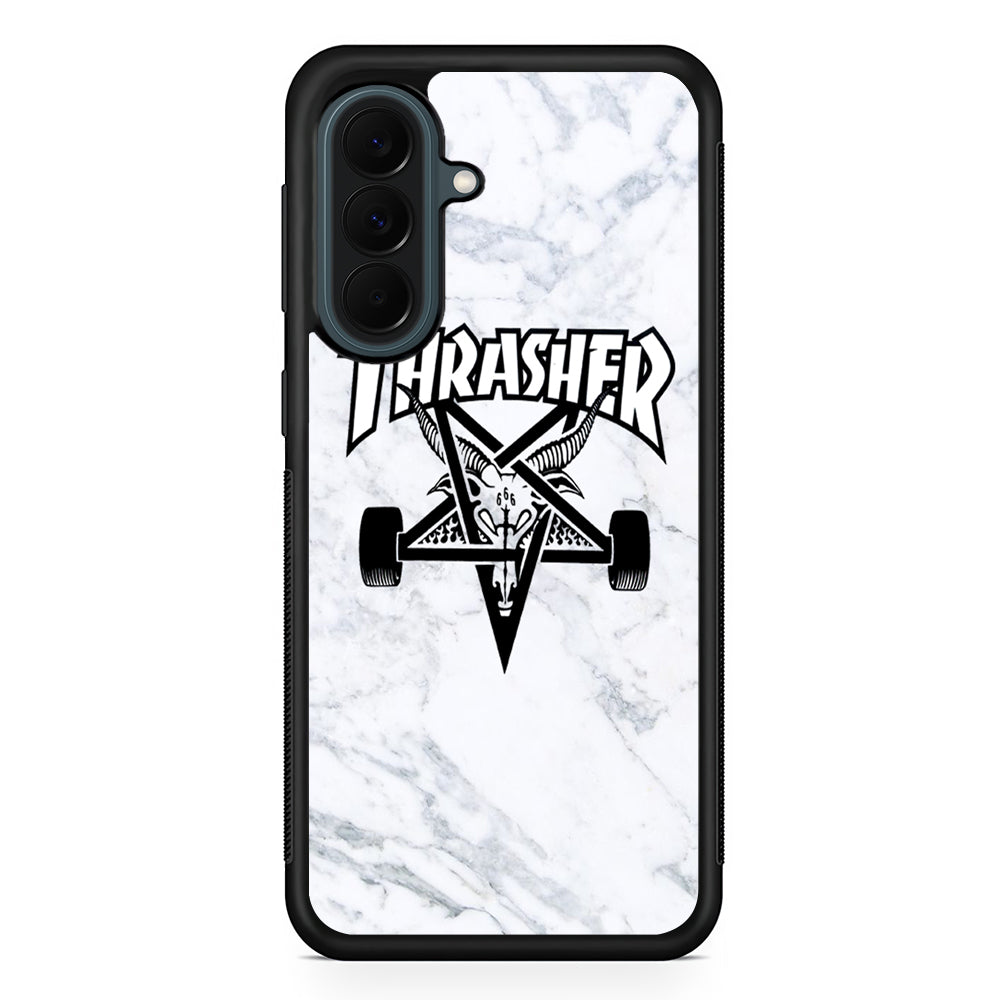 Thrasher x Pentagram White Marble Samsung Galaxy A37 Case | Samsung Galaxy A37 Rubber Phone Case