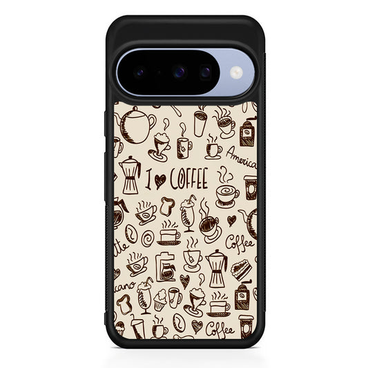 CoffeeTime Doodle Google Pixel 10 Case | Google Pixel 10 Rubber Protective Case