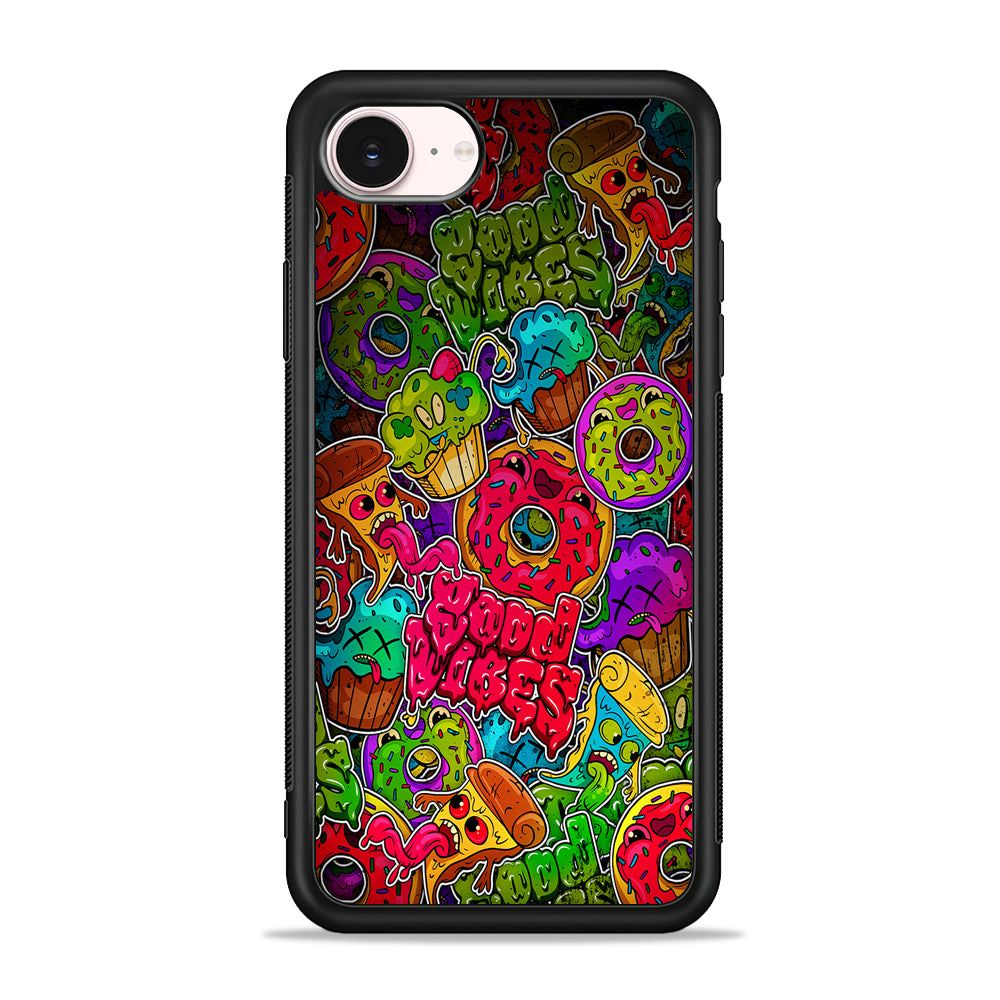 Colorful Scary Food Doodle iPhone 17e Case - Silicone Case