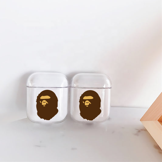 A Bathing Ape Brown Hard Plastic Protective Clear Case Cover For Apple Airpods