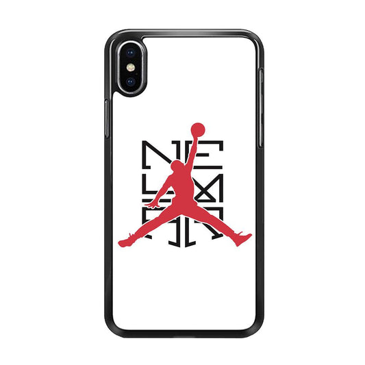 Air Jordan Logo Neymar White iPhone Xs Case-Rubber / Black (2D Case)-Xtracase