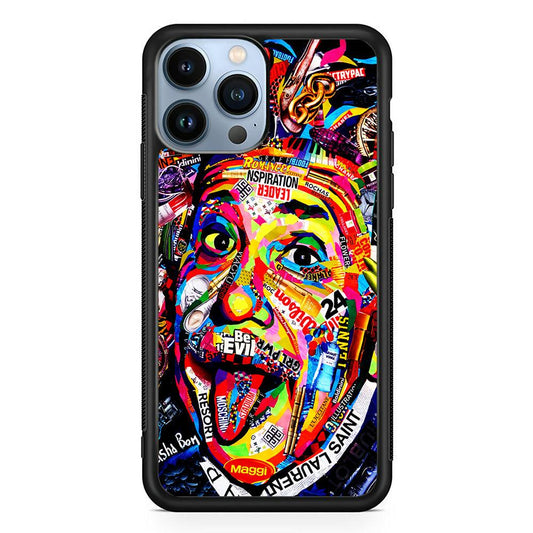 Albert Einstein Art iPhone 13 Pro Max Case-Rubber / Black (2D Case)-Xtracase