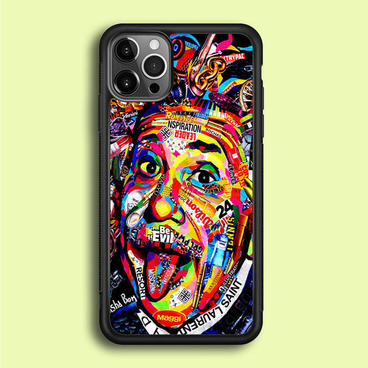 Albert Einstein Art iPhone 12 Pro Max Case-Rubber / Black (2D Case)-Xtracase